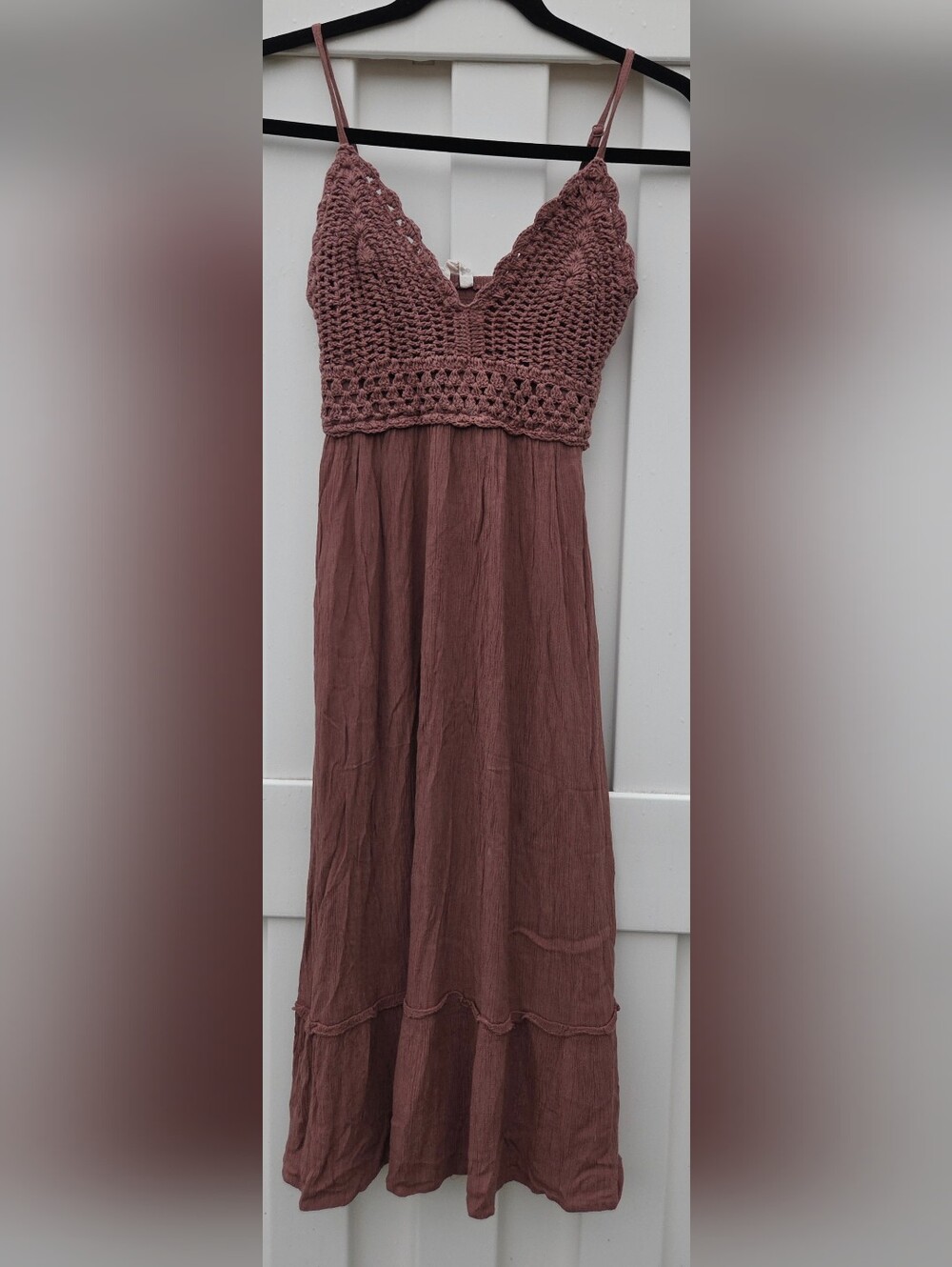 Indulge Mauve Crochet Bodice Boho Style Dress Size Small. Festival, Western